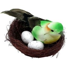 Enfeite Decorativo Pássaro Verde Ninho Ovos 5x15cm