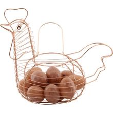 Porta Ovos Cesto Metal Galinha Cor Cobre Decoração + 12 Ovos