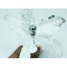 Kit 6 Flor Artificial Decoração Brilho Glitter Prata 15cm