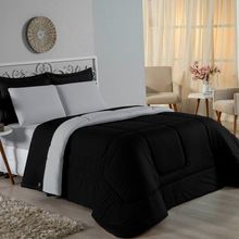 Edredom King Nobre 1 Peça Dupla Face 2,50m X 2,90m Malha 100% Algodão - Preto / Cinza