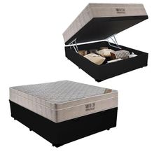 Cama Baú Casal Sintético + Colchão Casal Ortobom Airtech Molas (65x138x188) preto
