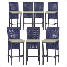 07 Banquetas Em Alumínio Roma Preta Corda Náutica Tecido 7 Azul