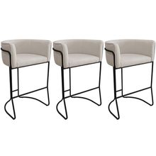 Kit 03 Banquetas Alta Com Encosto Betina Base Preto Poliéster Off White - Nexta Casa