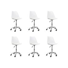 Kit 6 Cadeiras Office Base Cromada Com Rodizio Giratória Saarinen Branco