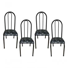 Kit 4 Cadeiras Sala Jantar Aço Tubolar Cozinha Courino Junco Cor Do Assento:preto Florido-preto