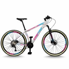 Bicicleta Aro 29 Cripto 24 Marchas Freio Disco E Suspensão Pneu Bege - Branco/azul E Rosa - 19 Branco/azul E Rosa
