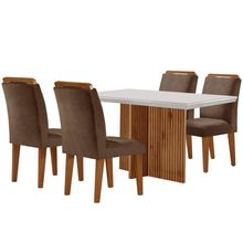Mesa Olimpia 120 cm Mdf Vidro Canto Reto Com 4 Cadeiras