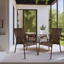 2 Cadeira Varanda Jardim Tropical Junco Fibra Sintética Varanda Lazer Cor:chocolate