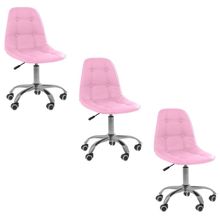 Kit 3 Cadeiras Office Eiffel Botonê Ajustável Base Giratória Rosa