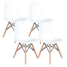 Conjunto 4 Cadeiras Eiffel Moderna Pé Palito Branca - Base Madeira