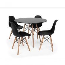 Conjunto De Mesa De Jantar Eames Eiffel Redonda 120cm Tampo De Madeira Preto Com 4 Cadeiras Pretas