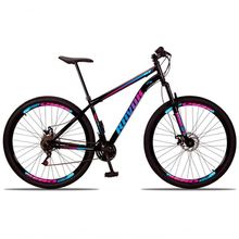 Bicicleta Aro 29 Suspensão Shimano Bike 21 Marchas Aço Azul E Rosa