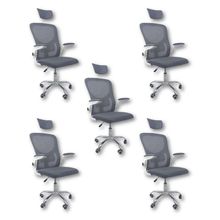 Kit 5 Cadeiras De Escritório Diretor Oficial Vegas Com Apoio Cinza E Branco