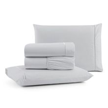 Jogo Cama Lençol Bali Casal Padrão Percal 180 Fios 100% Algodão Ponto Palito 4 Peças - Cinza