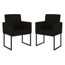 Kit 02 Poltrona Cadeira Decorativa Recepção Base Ferro Preto Cor:preto