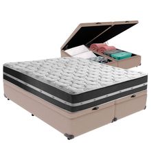 Cama + Box Com Bau Queen Classic Bege