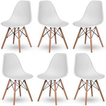 Conjunto Com 6 Cadeiras Eiffel Brancas – Design Moderno Com Base De Madeira Pé Palito