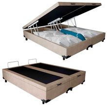 Cama Box Baú Queen Bipartido Suede Sereneprime Produto na cor Bege 158x198x44.