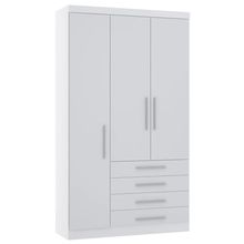 Guarda Roupa Solteiro 132cm 3 Portas 4 Gavetas Taiga Branco L01 - Mpozenato