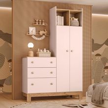 Guarda Roupa Infantil Com Cômoda 2 Portas 3 Gavetas Rosa