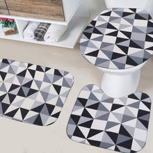 Jogo De Banheiro Creative 03 Peças Com Base Antiderrapante 100% Poliéster - Geométrico Cinza