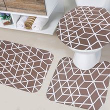 Jogo De Banheiro Creative 03 Peças Com Base Antiderrapante 100% Poliéster - Losango Bege