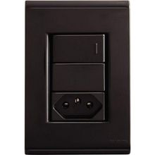 Conjunto 4x2 Tramontina Liz Grafite 1 Interruptor Simples 10a E 1 Tomada 2p+t 10a~250v