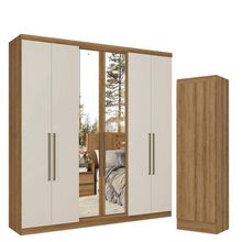 Guarda Roupa Casal Presence Full Glass 6 Portas Almendra Off White Acetinado E Multiuso Space Almendra - Thb