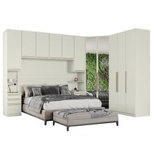 Quarto Modulado Casal Seletto 6 Peças Closet Areia Com Espelho - Móveis Henn Areia