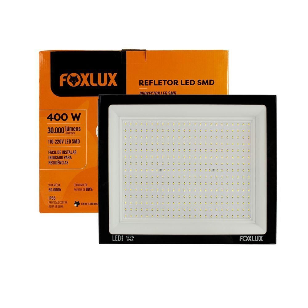 Refletor Led Foxlux Bivolt 400w 6500k Preto - Shop Coopera