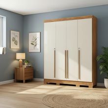 Roupeiro Guarda Roupa De Casal Com 4 Portas Cedro Areia