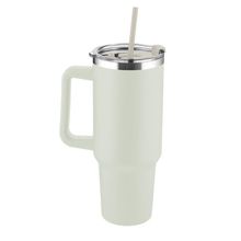 Garrafa Canecão Em Inox Parede Dupla 1300ml Com Alça E Canudo Bege