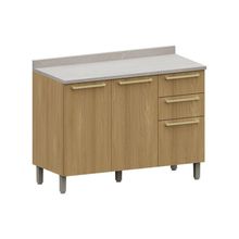 Balcão De Cozinha Pia 120cm 2 Pts E 3 Gav C/Tampo Elegance