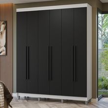 Guarda-roupa Casal Com Pés 6 Portas Batentes Branco-preto-preto Netuno Madesa