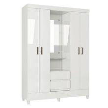 Guarda Roupa Solteiro 4 Portas Com Pés Capelinha Fit Branco Brilho - Santos Andirá