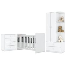Dormitório Infantil Labirinto Com Guarda Roupa Cômoda Berço Branco Brilho Móveis Henn Branco Brilho