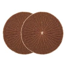 2 Lugar Americano Sousplat Redondo De Rattan Marrom Wolff 38cm