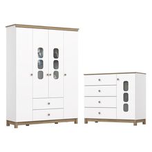 Jogo De Quarto Infantil Aconchego Com Guarda Roupa E Cômoda Branco/jequitibá - Móveis Henn Branco/jequitibá