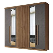 Guarda Roupa Casal Ripado 6 Portas Buriti Jatobá Grafite Acetinado Com Espelho - Santos Andirá