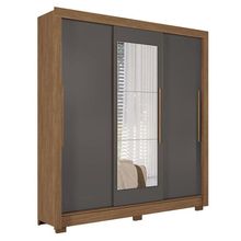 Guarda Roupa Casal 3 Portas De Correr Maringá Com Espelho Jatobá Grafite - Santos Andirá