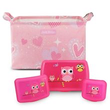 Kit Cesto Organizador Infantil 25l + Conjunto De Potes Organizadores Jacki Design Rosa