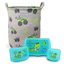 Kit Cesto Organizador Infantil 43,3l + Conjunto De Potes Organizadores Jacki Design Verde