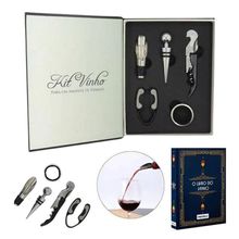 Kit Vinho Abridor Dosador Saca Rolhas Tampa Livro 05 Peças