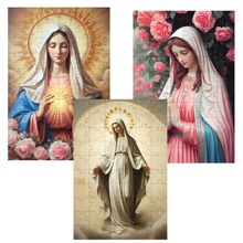 Kit 3 Quebra-cabeças Religiosos Lindas Nossas Senhoras De 60 Peças
