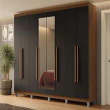 Guarda-roupa Casal Com Pés 8 Portas Batentes Com Espelho Rustic-preto-rustic Netuno Madesa