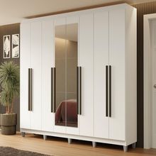 Guarda-roupa Casal Com Pés 8 Portas Batentes Com Espelho Branco-branco-preto Netuno Madesa
