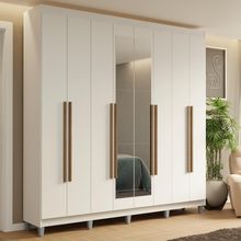 Guarda-roupa Casal Com Pés 8 Portas Batentes Com Espelho Branco-branco-rustic Saturno Madesa