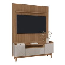 Rack Bancada Arena Com Painel Sena Para Tv Até 60 Polegadas 4 Portas Com Detalhe Frisado Madeirado/off White