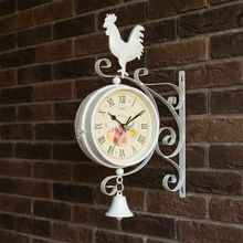 Relógio Estação Dupla Face Decoração Galo Branco Romano Retrô