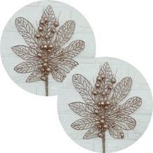 Flores Enfeite Árvore Natal Gliter Rose Gold 45cm Kit 4pçs